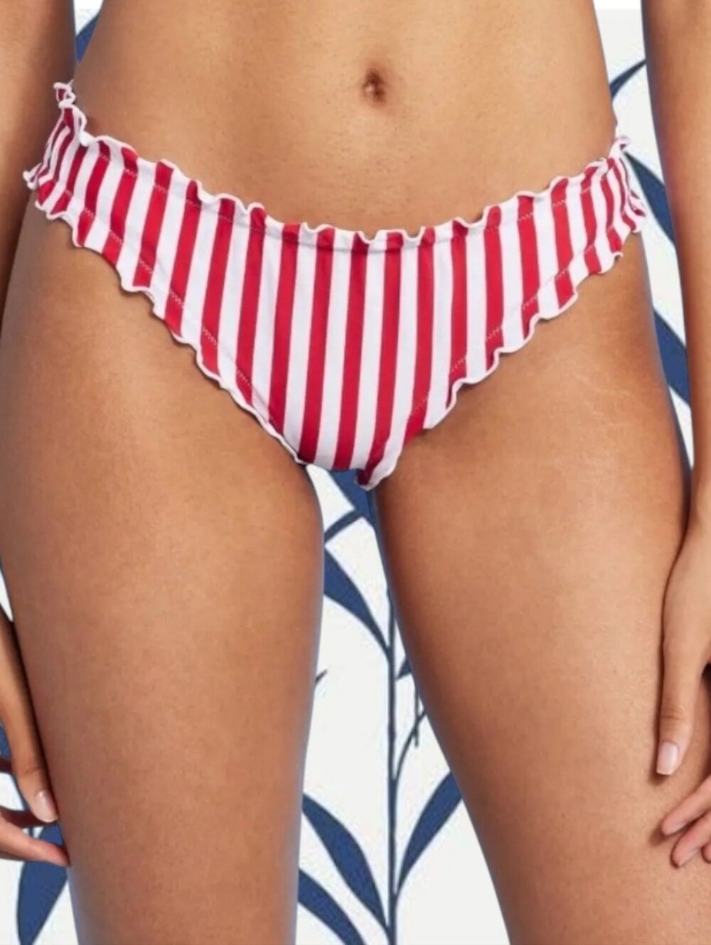 Shade & Shore Ladie's Cheeky Red and White Stripe Bikini Bottom